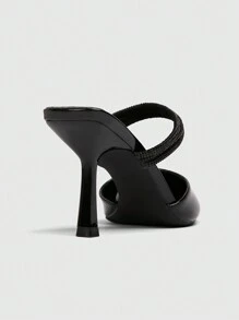 CUCCOO CHICEST Commuting Elegant Daily Demeanor Black Patent Leather Crystal Embellished Pointed Toe High Heels For Christmas And New Year Holiday Vibe Fall And Winter - Black - View 3