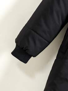 Boys Casual Raglan Sleeve Hooded Long Down Jacket, Suitable For Winter - Black - View 4