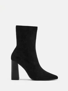 CUCCOO BIZCHIC Women's High Heel Chunky Heel Pointed Toe Elastic Suede Ankle Boots For Christmas And New Year Holiday Valentines Valentine Day Spring Shoes