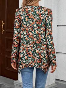 EMERY ROSE 女式休闲碎花不对称下摆 T 恤，秋季 - 彩色 - 查看 2