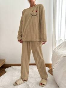 RueChic Dames ronde hals lange mouwen grafische detail casual loungewear set