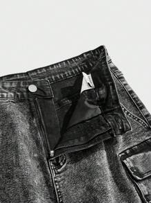 Forever 21 Quần Jeans Nam Phong Cách Đường Phố Cao Cấp Có Nắp Túi Gấp Thu/Đông - Màu Xám nhạt - Xem 3