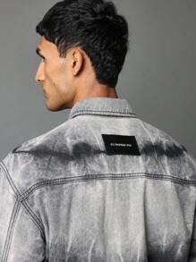 SUMWON Áo sơ mi denim nhuộm loang giặt vừa vặn - Xám - Xem 5