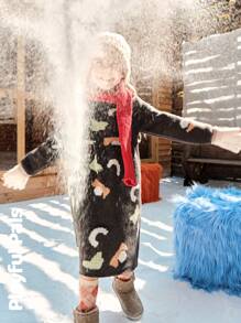 SHEIN 女童提花图案长袖可爱毛衣裙，秋冬 - 彩色 - 查看 8