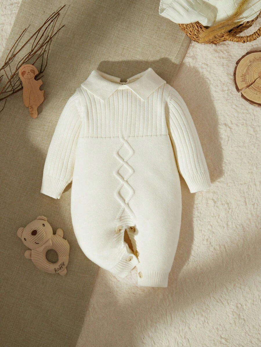 SHEIN Baby Girls Sweater , Long Sleeve Knitted Jumpsuit With Ruffles, Warm And Comfortable For Autumn Winter, Elegant Apricot Color, Stylish And Chic, Suitable For Daily Wear, Outings, And Travel - Apricot - View 1
