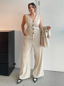 Calvaya 3 件套杏色套装：夹克、背心和裤子，适合办公室和通勤，秋季 - 白色 - 查看 4