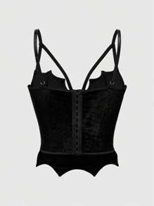 ROMWE Goth Sexy Alluring Velvet Criss-Cross Strap Camisole Top For Women Graphic Tees Women Tops - Black - View 2