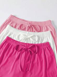 SHEIN 3 Sets Women Solid Color Contrast Lace Cami Top & Pants Sleepwear Set Lounge Set - Multicolor - View 3