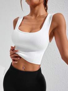 Gameset SHEIN Sport Women Square Neck Seamless Solid Cropped Sports Bra