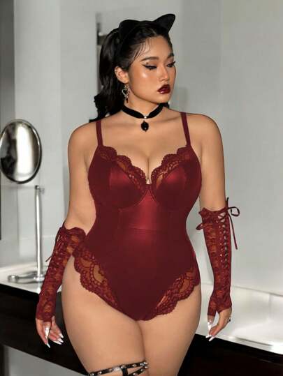 Flirla 大码女式性感蕾丝边紧身优雅紧身衣