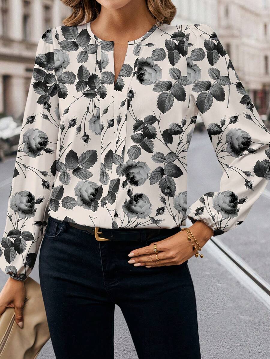 Glamance RITA PIRES PATTERN Áo cánh nhiều màu cho nữ dài tay, in họa tiết thường ngày, trơn, hoa, cây cối, trang phục mùa hè cho nữ, áo mùa hè đi chơi - Nhiều màu - Xem 1