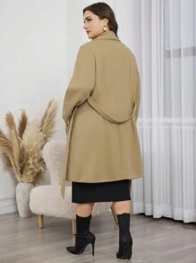 Mulvari Plus Size Mid-Length Color Block Fluffy Pocket Coat
