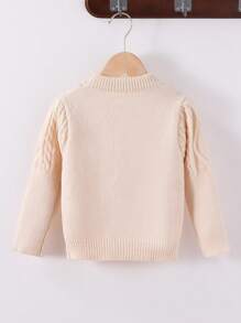Young Girl Twist Rib Diamond Pattern Long Sleeve Princess Shoulder Sweater, Casual For Autumn/Winter