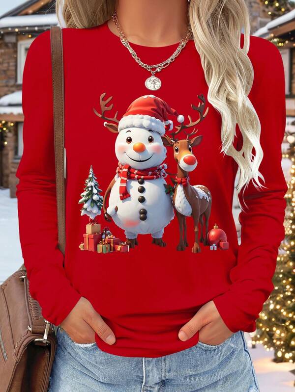 SHEIN LUNE Christmas Los Angeles English Sexy Fashion Leisure Comfortable Street Fit Body Shaping Home Fashion Autumn And Winter Spring Leisure Street With Hood And Fleece Sweatshirt For New Year Clothes Graphic Tees Women Tops