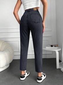 EURMUSE Casual High Waist Mom Fit Jeans - Dark Grey - View 2