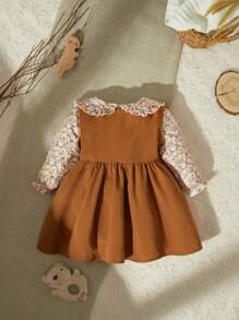 SHEIN Baby Girl Floral Cottage Core Style Set For Autumn/Winter - Brown - View 6