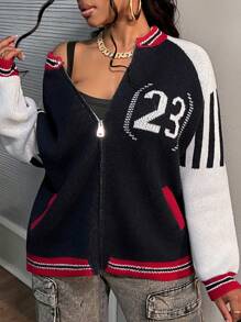 Slaydiva 大码女式拉链提花针织毛衣 - 彩色 - 查看 4