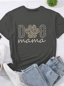 INAWLY Camiseta de "Mamá de Perro", Regalo para Mamá de Perro, Regalo para Amante de Perros, Blusa de manga corta con cuello redondo y estampado gráfico de leopardo para mujer - Gris - Ver 1