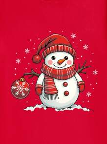 Manfinity Homme Camiseta de manga corta con cuello redondo ajustada de Navidad con estampado de muñeco de nieve de moda casual para parejas, color rojo