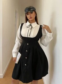 Flirla Casual Minimalist Long Sleeve College Style Dress - Black - View 6