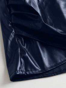 女士秋冬休闲纯色裹身褶饰紧身迷你裙 - 藏蓝色 - 查看 3