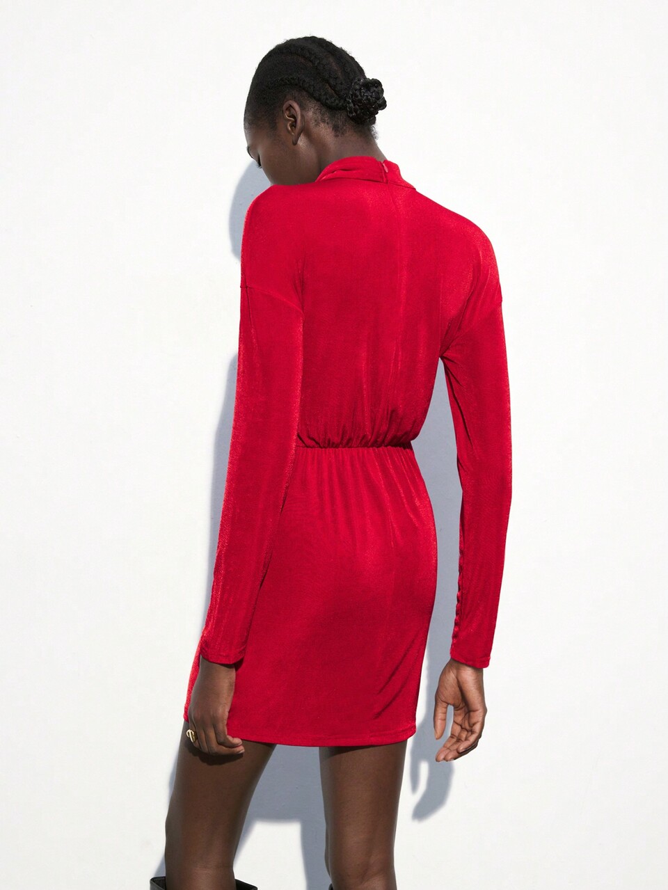 SHEIN Maija Women's Christmas Collared Overlap Detail Red Mini Dress, Suitable For Autumn/Winter