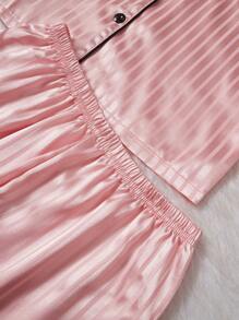 2pcs/Set Teen Girl Pajamas, Pink With Simple Stripe Pattern And Heart Print In Soft Fabric, Long Pants And Long Sleeve Top