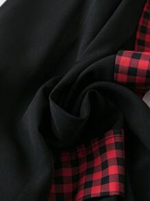 SHEIN LUNE Abrigo blazer de talla grande con patrón a cuadros y patchwork para otoño - Negro - Ver 5