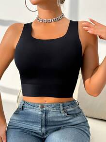 1 chiếc áo ngực cơ bản không tay trơn, mặc thường ngày cho phụ nữ - màu đen - Xem 6