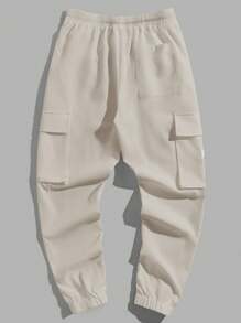 GENTILAND 字母印花抽绳口袋休闲梭织裤 - 卡其色 - 查看 2