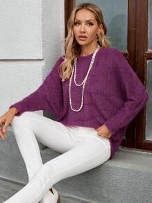 EMERY ROSE T-shirt casual à manches longues, en couleur unie, avec un col rond et moelleux, pour femmes