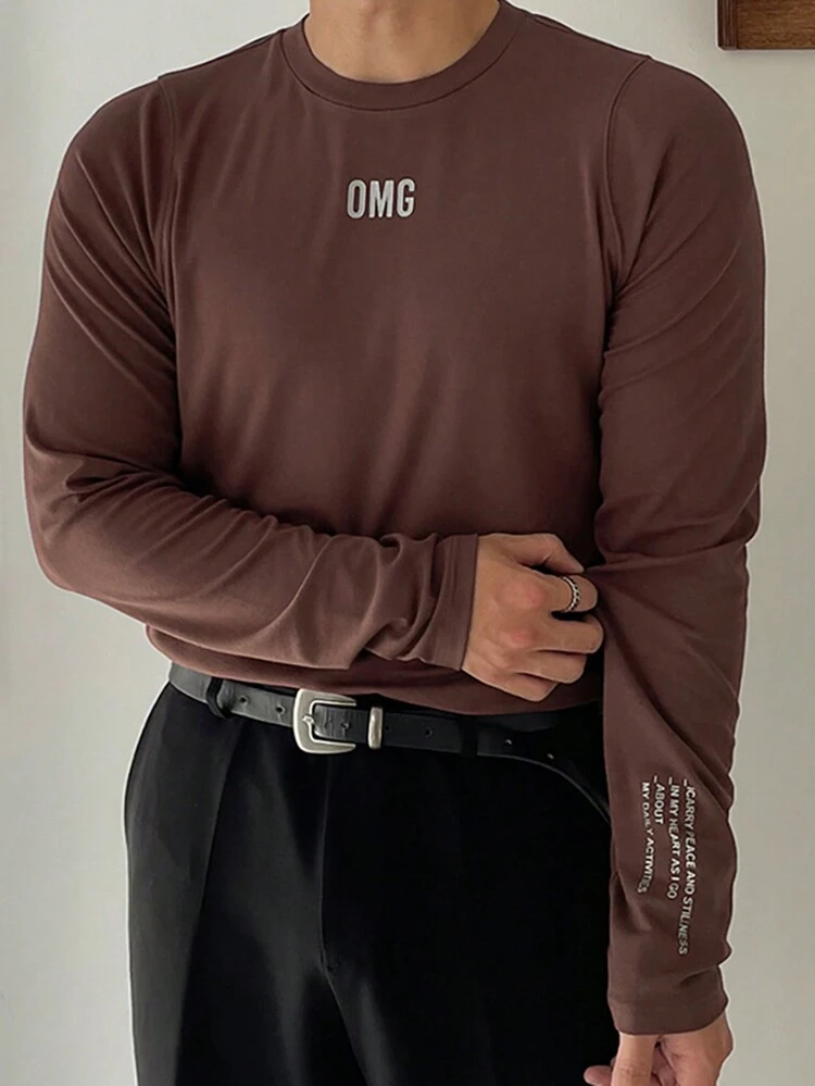 Men's Casual Slogan Print Long Sleeve T-Shirt, Autumn