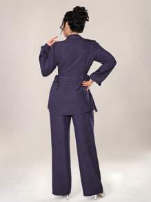 Graceveil 2pcs Women Casual Solid Color Texture Button Front Top And Pants Set, Autumn 2 Pieces Set Modest Fall Cloth For Women - Purple - View 3