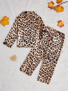 2pcs Young Girl Fashion Leopard Print Long Sleeve Cardigan & Pants Set, Casual Loungewear - Multicolor - View 2