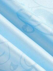 THE POWERPUFF GIRLS X SHEIN 女士休闲卡通字母印花宽松短袖 T 恤，夏季 - 藍色 - 查看 4