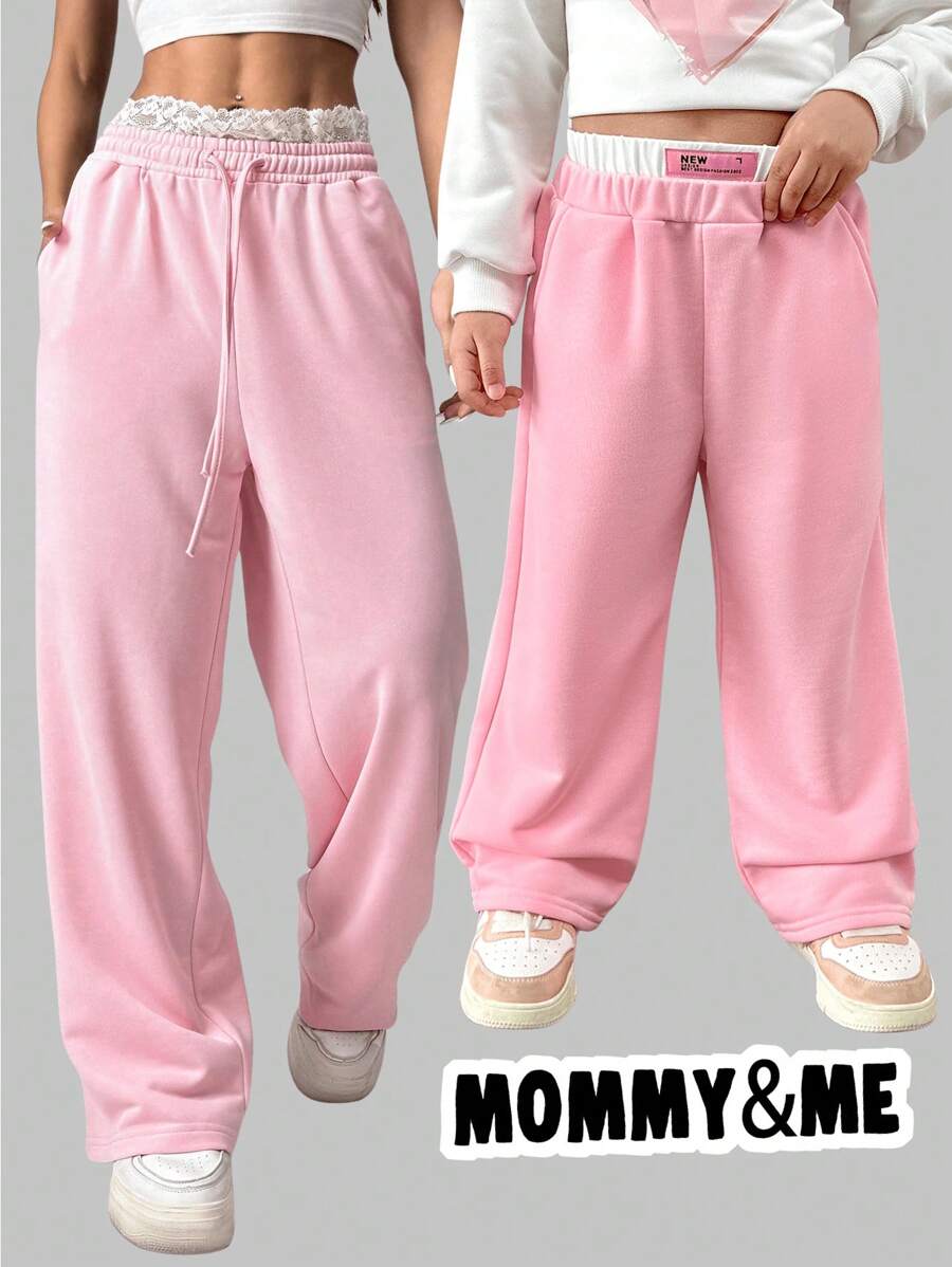 SHEIN Young Girl Woven Letter Loose Casual Sweatpants