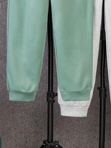 SHEIN 3 件套休闲宽松舒适运动美式字母印花针织运动裤套装，适合青少年上学、户外活动，也可作为礼物，适合秋冬季 - 藏蓝色 - 查看 4