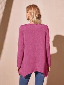 EMERY ROSE 女士圆领长袖简约 T 恤，休闲日常穿着 - 玫紅色 - 查看 2