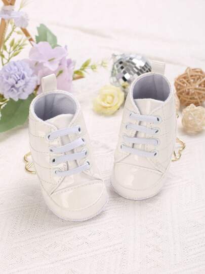 1 Pair Solid Color Elastic Band Soft Bottom Infant Toddler Sports Shoes, Suitable For 0-1 Year Old, Spring/Autumn