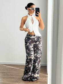 SHEIN ICON Pantaloni cargo cu buzunar mare, în aer liber, retro, camuflaj, americani - Multicolor - Vizualizare 6