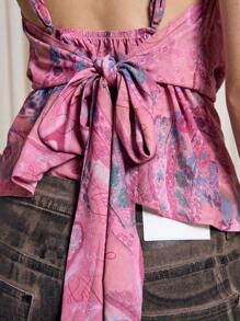 AiiRZ 花卉印花深 V 领后系带细肩带上衣 - 彩色 - 查看 3