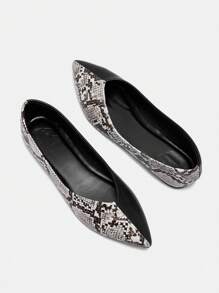 CUCCOO BIZCHIC Women's Asymmetric Snake Print Pointed Toe Flats, Simple Casual Comfortable Soft Black Synthetic Leather Office Loafers - Black - View 3