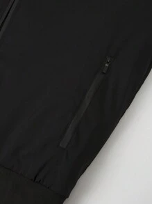 Manfinity Homme Men's Plus Size Solid Color Stand Collar Casual Black Jacket, Winter - Black - View 5
