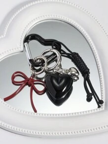 ROMWE Kawaii 1 chiếc móc khóa hình trái tim màu đen, 1 chiếc móc chìa khóa hình trái tim nơ đỏ, thích hợp làm quà tặng ngày lễ tình nhân, quà tặng sinh nhật, quà tặng ngày lễ tình nhân - Nhiều màu - Xem 5