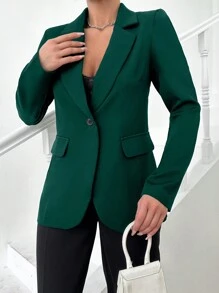 EURMUSE Women Casual Commuting Solid Color Blazer Jacket, Autumn - Dark Green - View 3