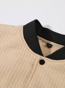 Manfinity Homme Men's Casual Baseball Collar Jacket, Contrasting Letter Details, Practical Pockets, Three-Dimensional Plaid Texture, Warm Jacket For Autumn And Winter