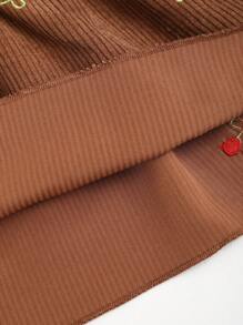 Sweetra Váy xếp ly nhiều lớp thêu họa tiết quả anh đào, vải nhung nhung cổ điển ngọt ngào, dễ thương, thời trang thu đông cho nữ Y2K - màu nâu - Xem 6