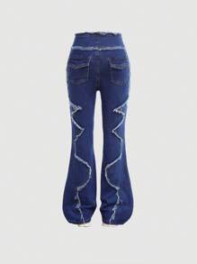 SHEIN Tween Girls Winter Y2K Streetwear Frayed Denim Flare Leg Jeans