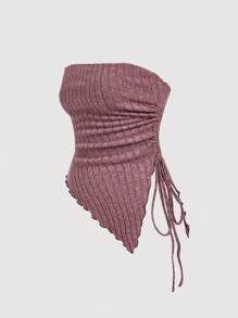 SHEIN MOD Women Casual Solid Color Asymmetrical Hem Tube Top - Red Violet - View 5