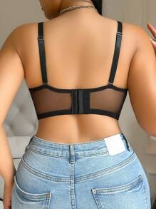 Áo ngực cỡ lớn, thiết kế nối tối giản lãng mạn, dây đeo có thể tháo rời, độ che phủ cao, thoải mái khi mặc hàng ngày - màu đen - Xem 2